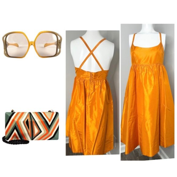 J CREW A LINE ORANGE SILK DRESS W/ POCKETS-SIZE  6 -PRELOVED - Picture 3 of 8